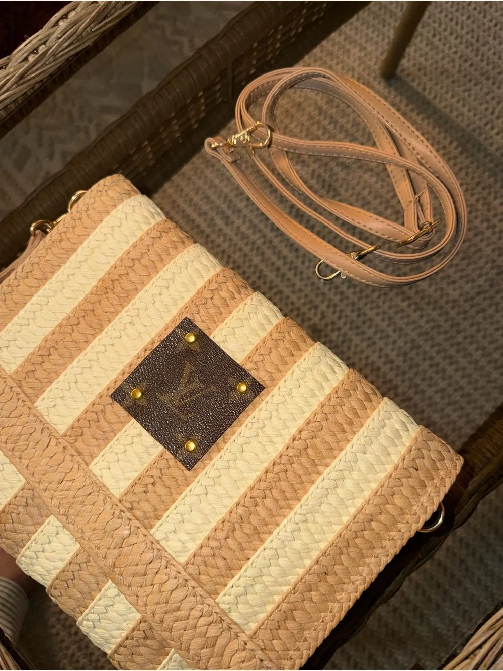 Striped Woven Crossbody Bag - Cream & Tan